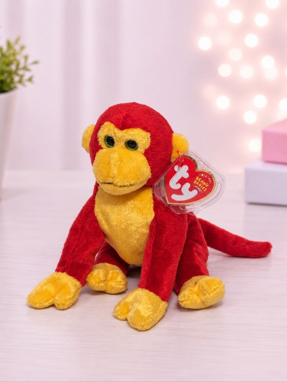 Ty Beanie Baby Red and Yellow Chopstix Monkey
